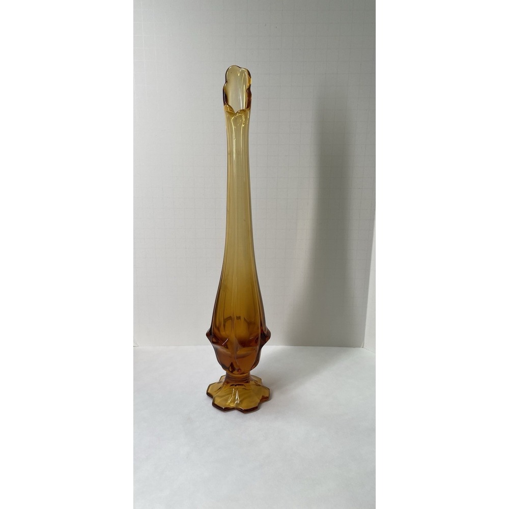 Vintage 1960s Fenton Valencia Base, Swung Mouth, 13" Amber Bud Vase. Excellent!